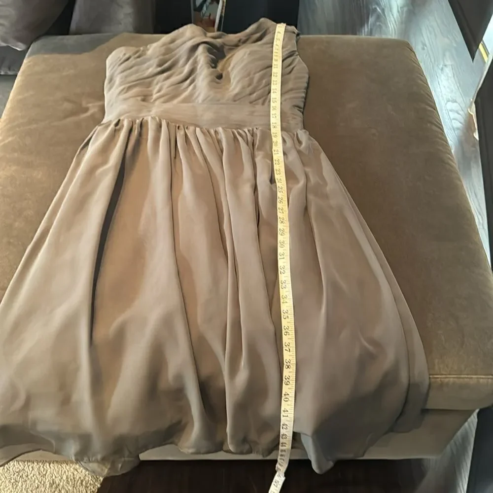 Women’s Gray Short One Shoulder Pleated Chiffon Formal Party Dress Size 12 *READ